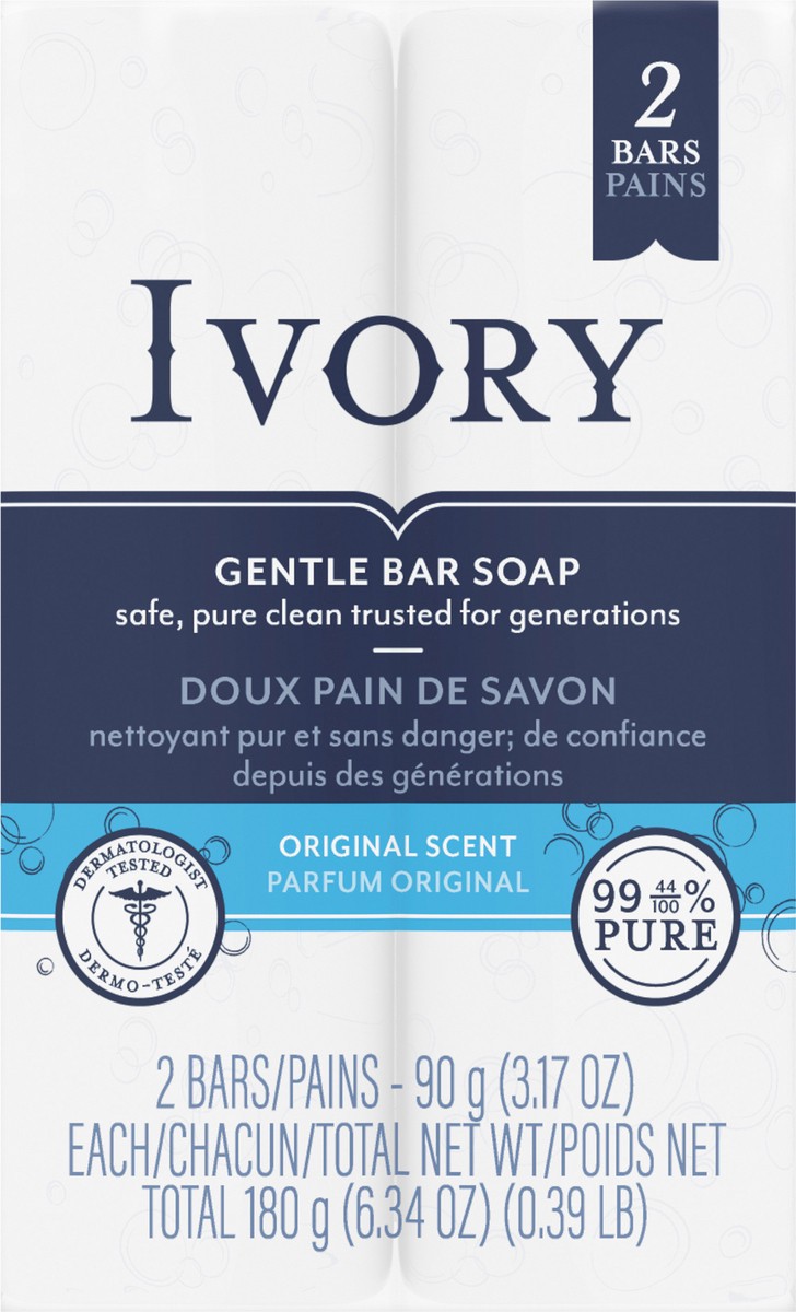 slide 2 of 3, Ivory Gentle Bar Soap Original Scent 3.17 Oz., 2 Count, 2 ct