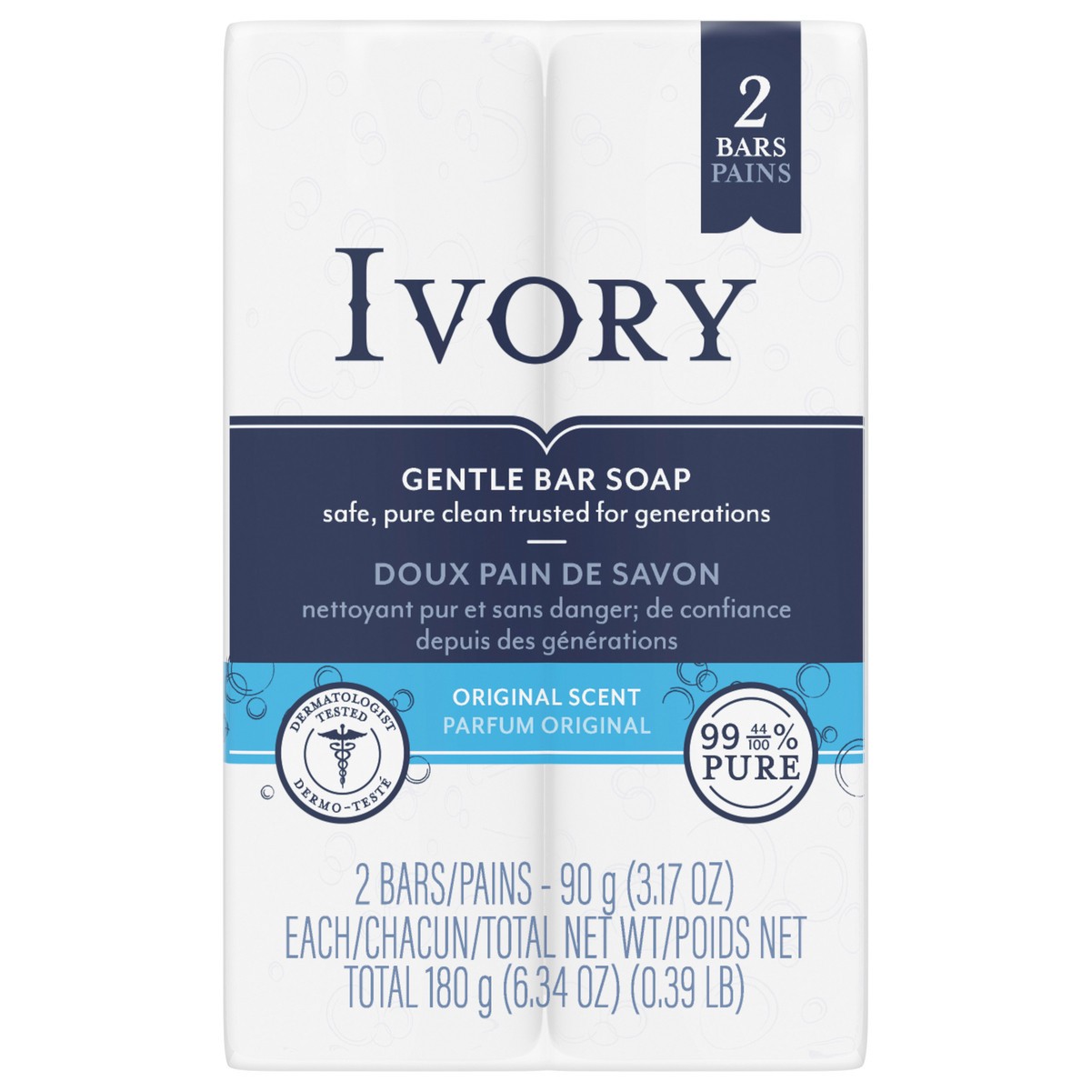 slide 1 of 3, Ivory Gentle Bar Soap Original Scent 3.17 Oz., 2 Count, 2 ct