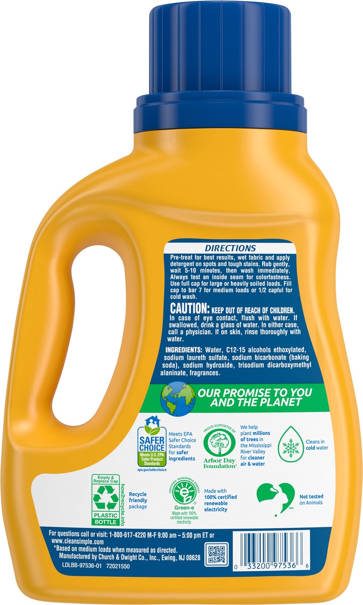 slide 7 of 7, ARM & HAMMER Clean & Simple, 25 Loads Liquid Laundry Detergent, 39.4 Fl oz, 39 oz