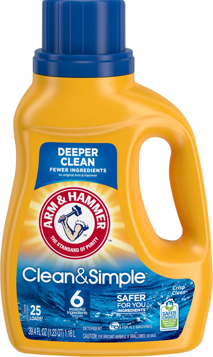 slide 3 of 7, ARM & HAMMER Clean & Simple, 25 Loads Liquid Laundry Detergent, 39.4 Fl oz, 39 oz