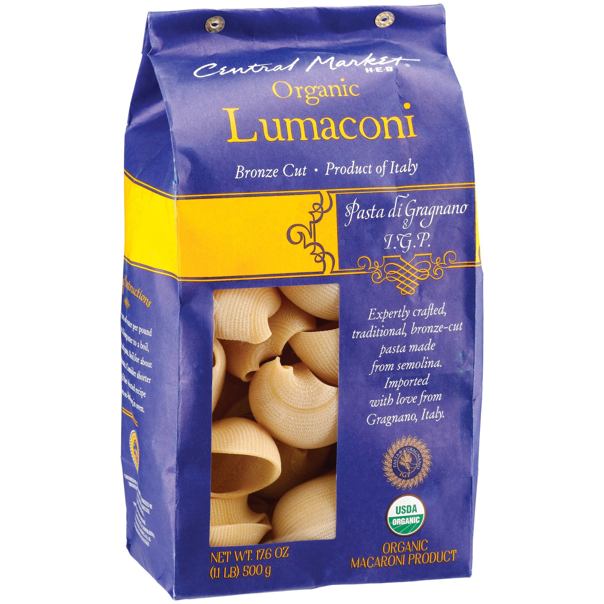 slide 1 of 1, Central Market Organic Lumaconi Bronze Cut Pasta, 17.6 oz