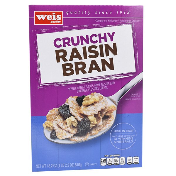 slide 1 of 1, Weis Quality Raisin Bran with Granola Cereal, 18.2 oz