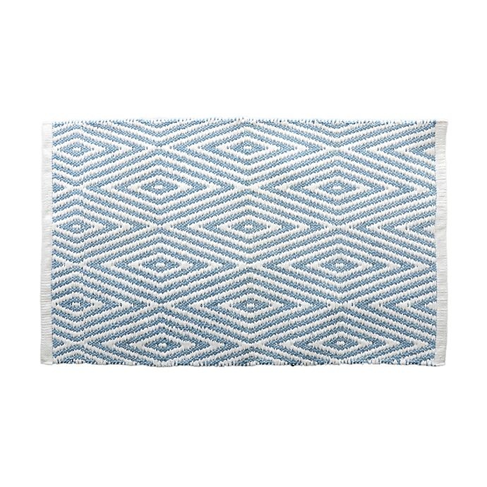 slide 1 of 2, Moda Oxford Cotton Bath Rug - Blue/White'', 20 in x 32 in