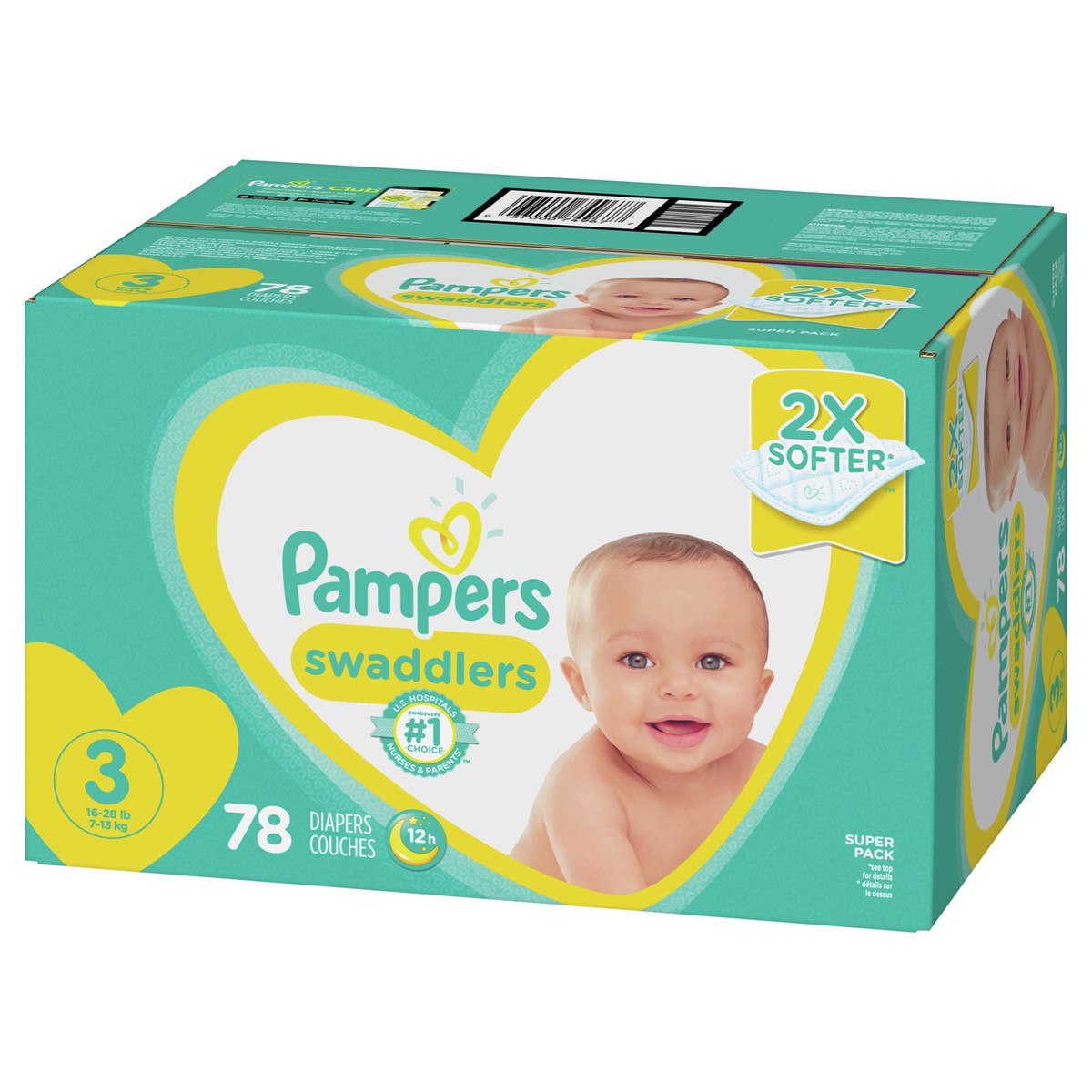 slide 2 of 7, Pampers Swaddlers Super Pack Size 3 (16-28 lb) Diapers 78 ea, 78 ct