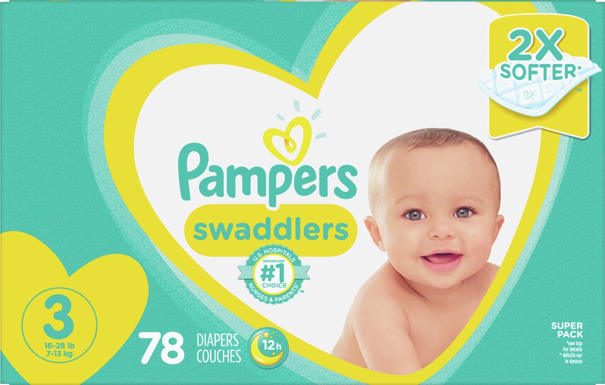 slide 4 of 7, Pampers Swaddlers Super Pack Size 3 (16-28 lb) Diapers 78 ea, 78 ct