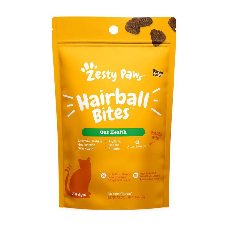 slide 1 of 2, Zesty Paws Hairball Cat Bites - Bacon - 35ct, 35 ct