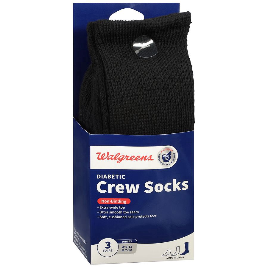 slide 3 of 3, Walgreens Diabetic Crew Socks for Men 7-12, 3 pair