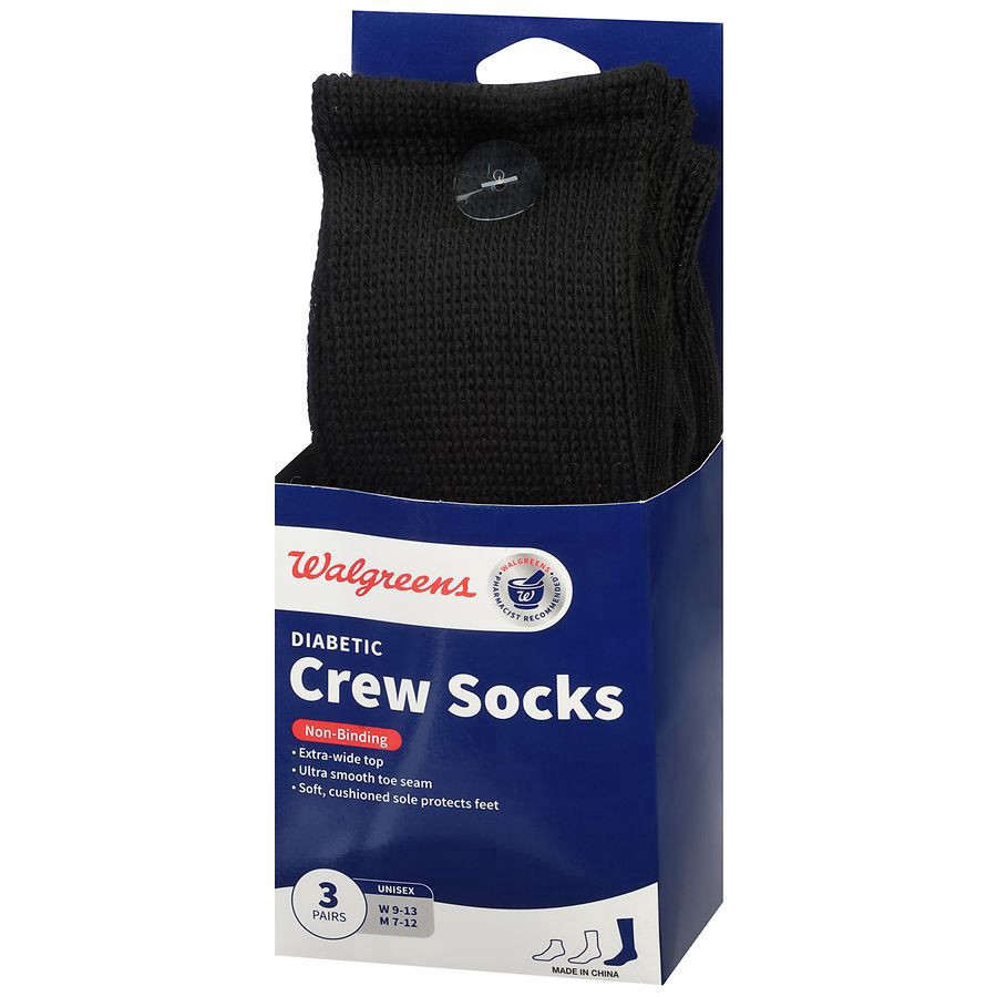 slide 2 of 3, Walgreens Diabetic Crew Socks for Men 7-12, 3 pair