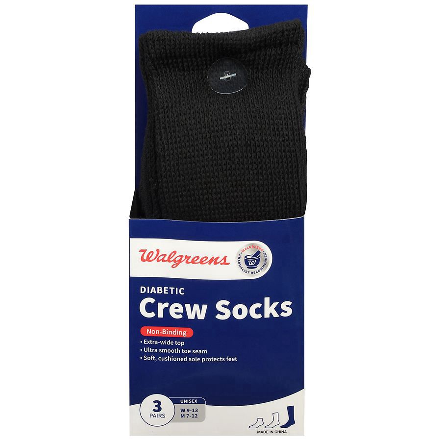 slide 1 of 3, Walgreens Diabetic Crew Socks for Men 7-12, 3 pair