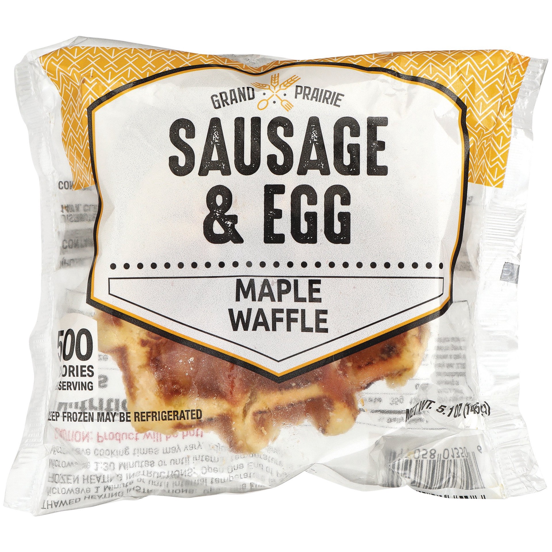 slide 1 of 1, Grand Prairie Maple Waffle Breakfast Sandwich - Sausage & Egg, 5.2 oz