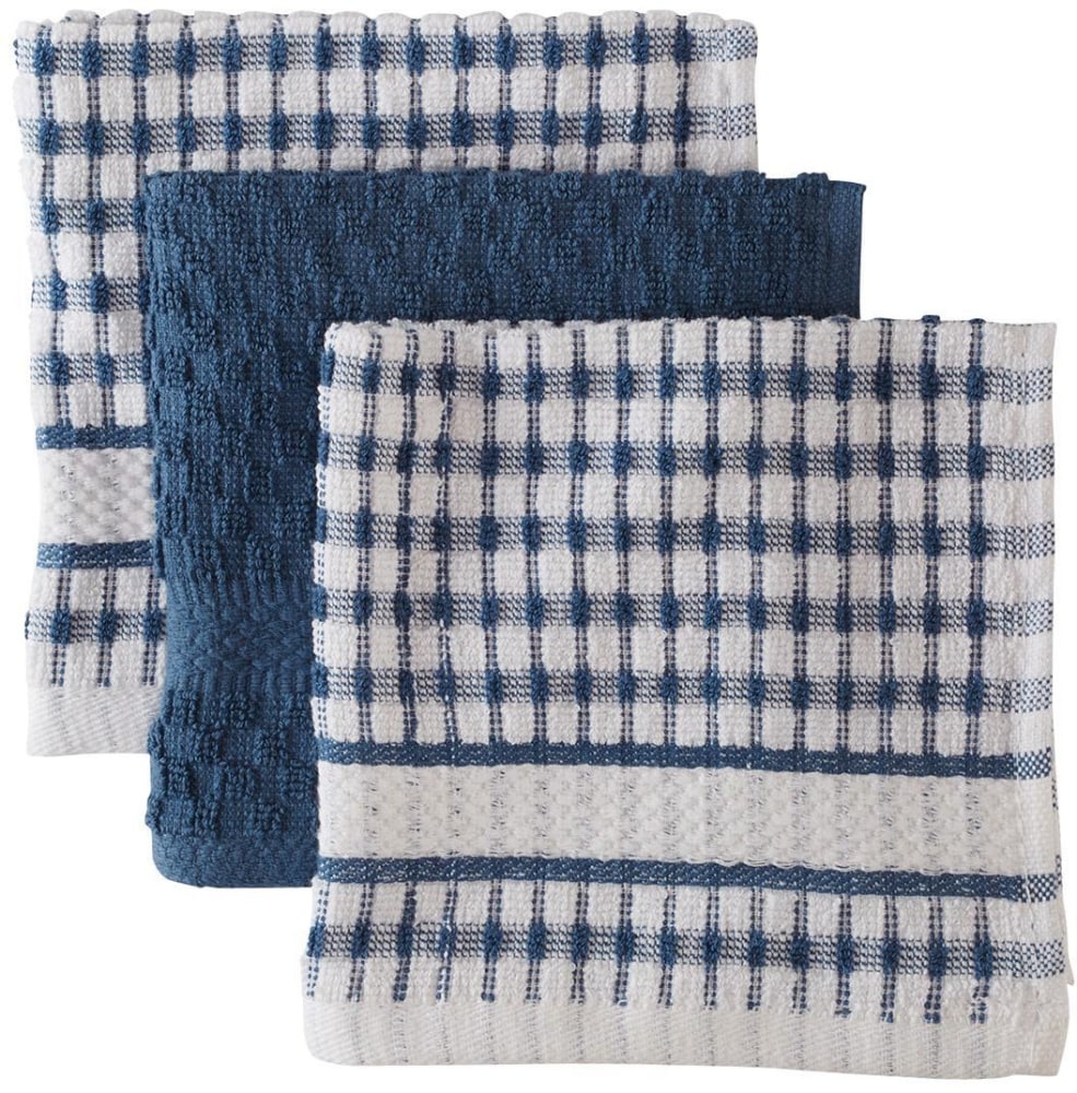 slide 1 of 1, Everyday Living Popcorn Dishcloths - Federal Blue, 3 ct