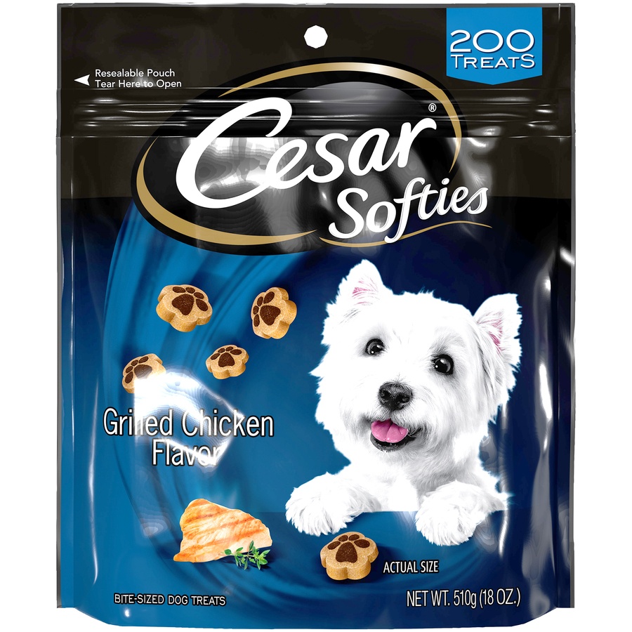 slide 1 of 1, Cesar Softies Dog Treats, Grilled Chicken Flavor Pouch (200 Treats), 18 oz