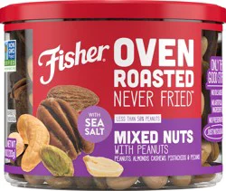 FISHER SNACK Fisher Oven Roasted Never Fried Mixed Nuts with Peanuts with Sea Salt 10 oz. Canister