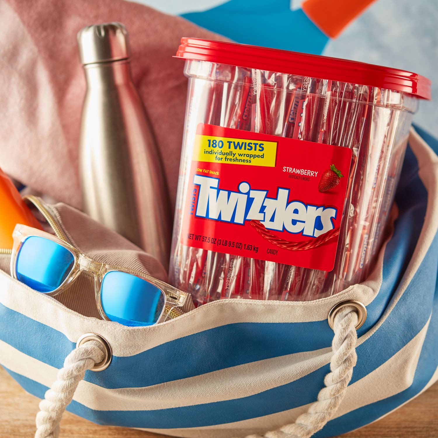 slide 2 of 7, Twizzlers Twists Strawberry Flavored Chewy Candy, Individually Wrapped, 57.5 oz, Bulk Container (180 Pieces), 57.50 oz