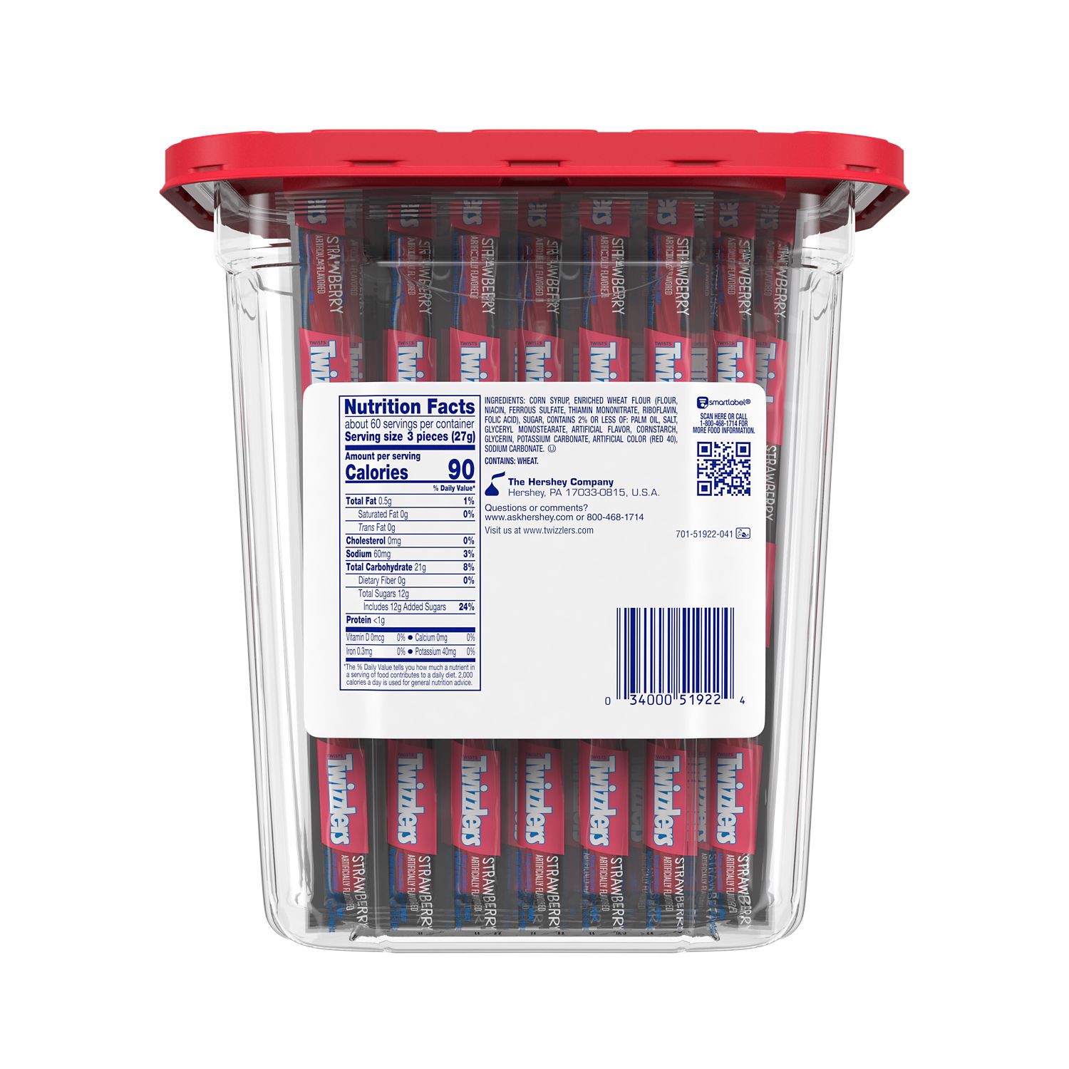 slide 3 of 7, Twizzlers Twists Strawberry Flavored Chewy Candy, Individually Wrapped, 57.5 oz, Bulk Container (180 Pieces), 57.50 oz