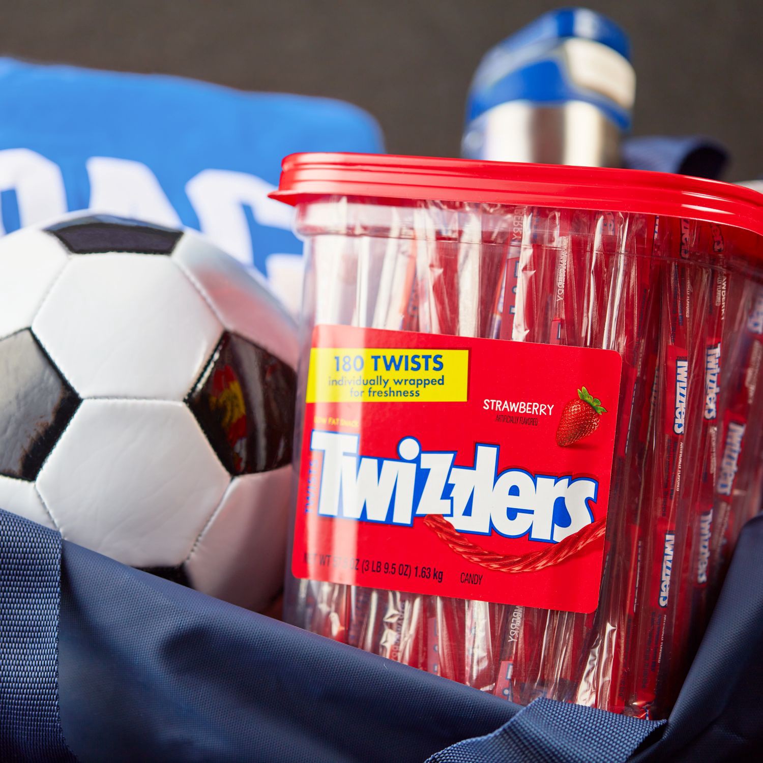 slide 7 of 7, Twizzlers Twists Strawberry Flavored Chewy Candy, Individually Wrapped, 57.5 oz, Bulk Container (180 Pieces), 57.50 oz