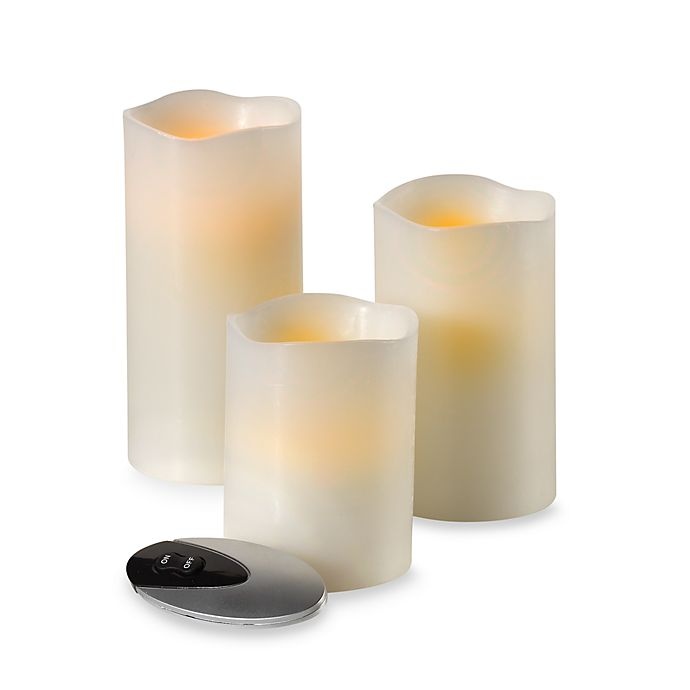 slide 1 of 1, Loft Living Flameless Pillar Candles with Remote, 3 ct