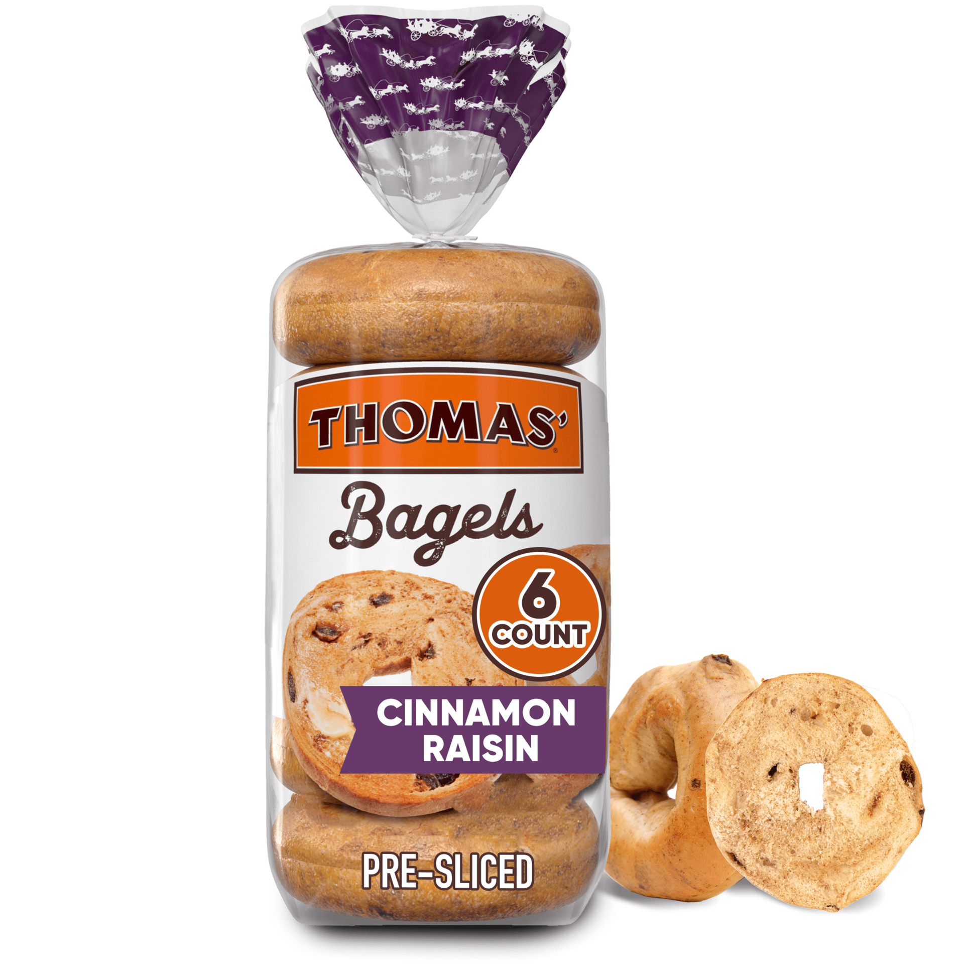 slide 1 of 5, Thomas' Cinnamon Raisin Bagels, 6 count, 20 oz, 6 ct