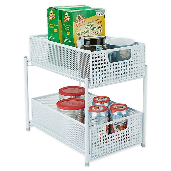 slide 1 of 7, Mind Reader 2-Tier Storage Basket Organizer - White, 1 ct