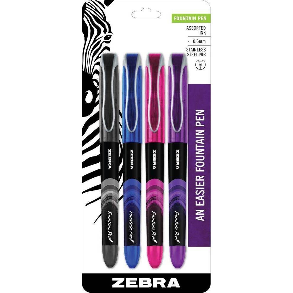 slide 1 of 1, Zebra Fountain Pens 0.6mm Standard Colors, 4 ct
