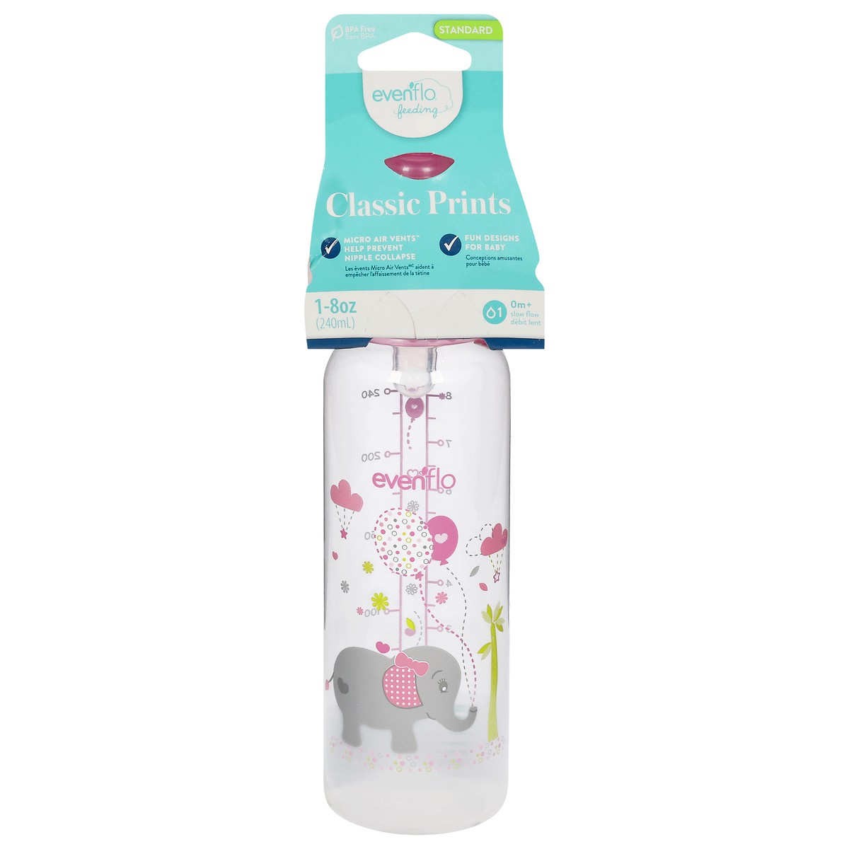 slide 1 of 6, Evenflo 8 Ounce 0M+ Classic Prints Standard Feeding Bottle 1 ea, 1 ct