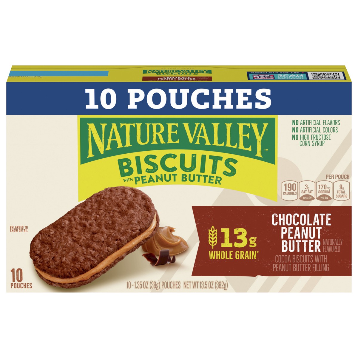 slide 3 of 14, Nature Valley Biscuit Sandwiches, Chocolate Peanut Butter Value Pack, 10 Bars, 13.5 OZ, 10 ct