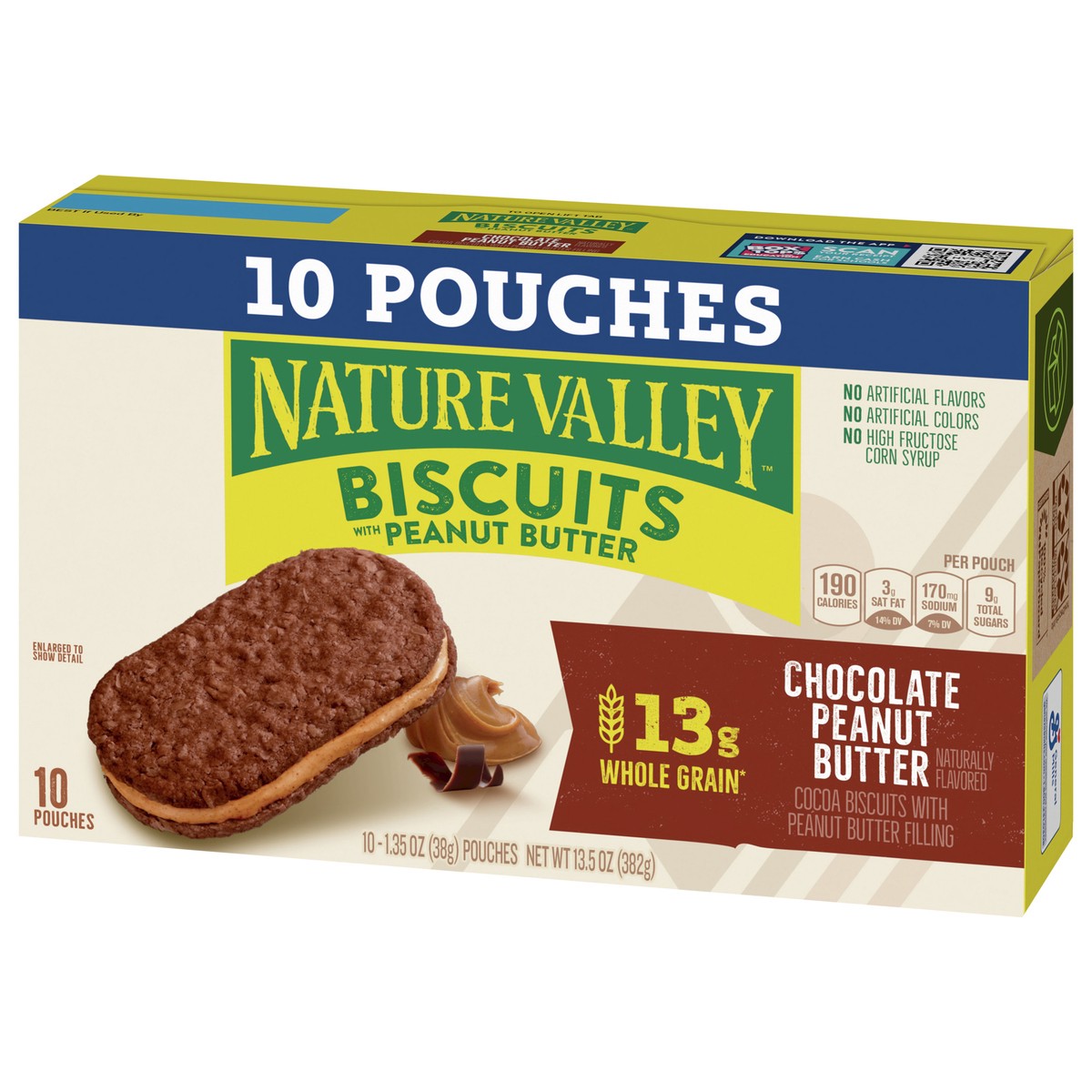 slide 9 of 14, Nature Valley Biscuit Sandwiches, Chocolate Peanut Butter Value Pack, 10 Bars, 13.5 OZ, 10 ct