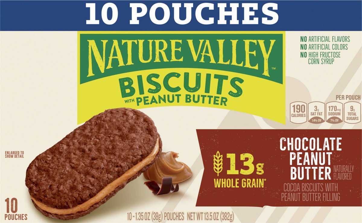 slide 2 of 14, Nature Valley Biscuit Sandwiches, Chocolate Peanut Butter Value Pack, 10 Bars, 13.5 OZ, 10 ct