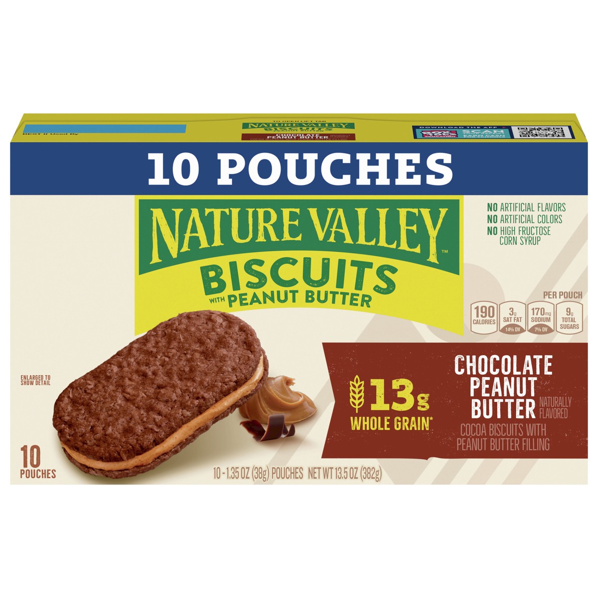 slide 1 of 14, Nature Valley Biscuit Sandwiches, Chocolate Peanut Butter Value Pack, 10 Bars, 13.5 OZ, 10 ct