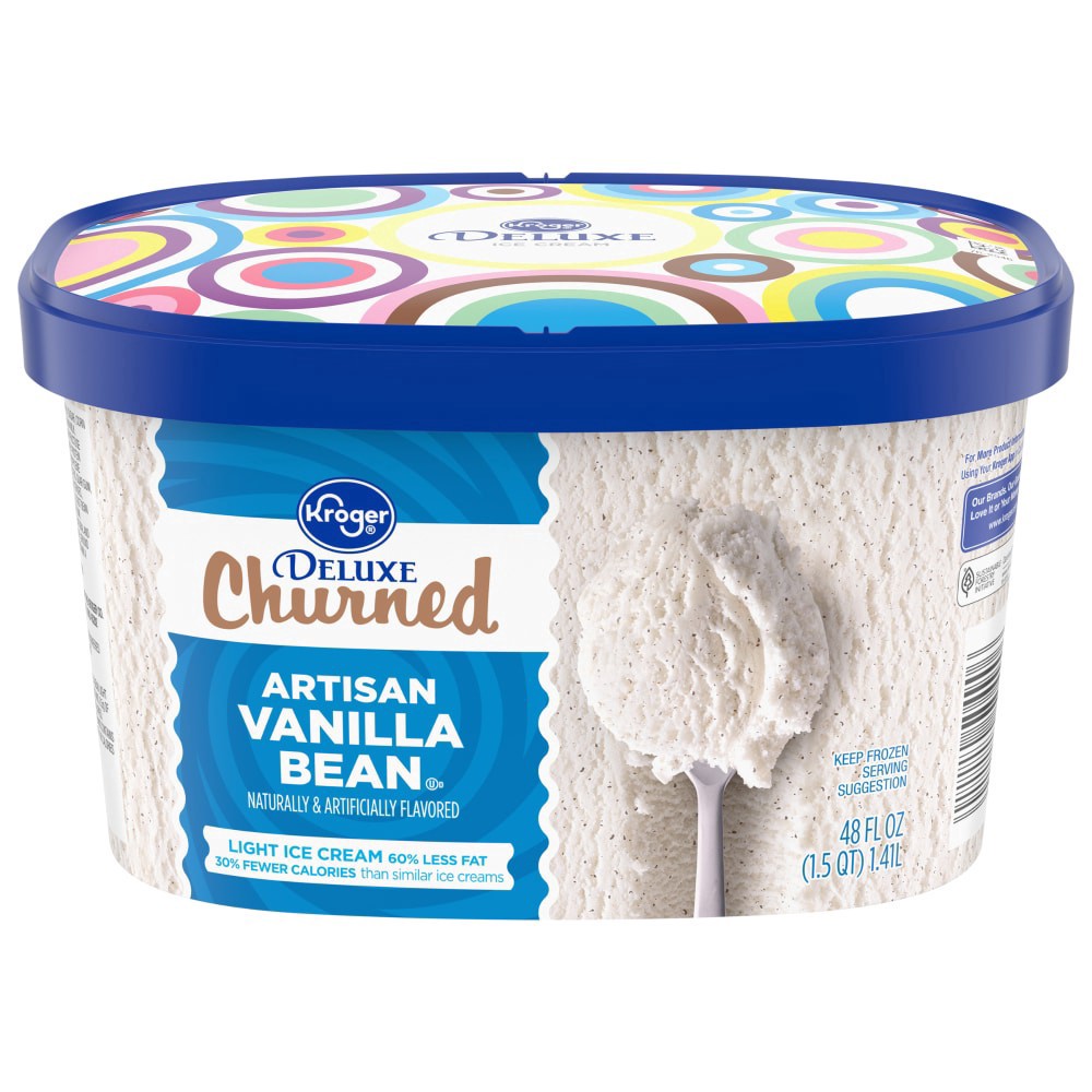 slide 1 of 5, Kroger Deluxe Churned Artisan Vanilla Bean Light Ice Cream, 48 fl oz