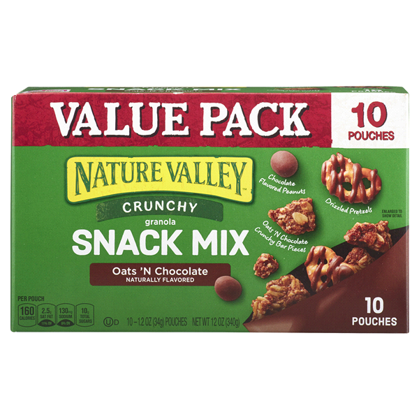 slide 1 of 1, Nature Valley Crunchy Oats 'N Chocolate Snack Mix, 10 ct; 12 oz