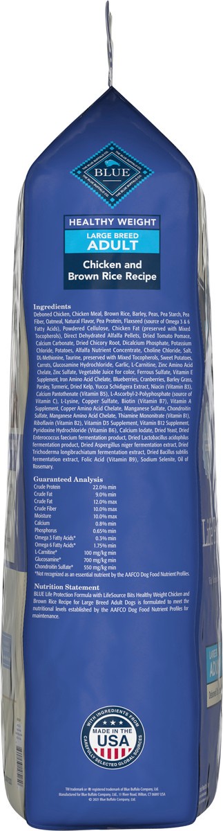 slide 3 of 8, Blue Buffalo Life Protection Formula Natural Adult Large Breed Healthy Weight Dry Dog Food, Chicken and Brown Rice 30-lb, 30 lb