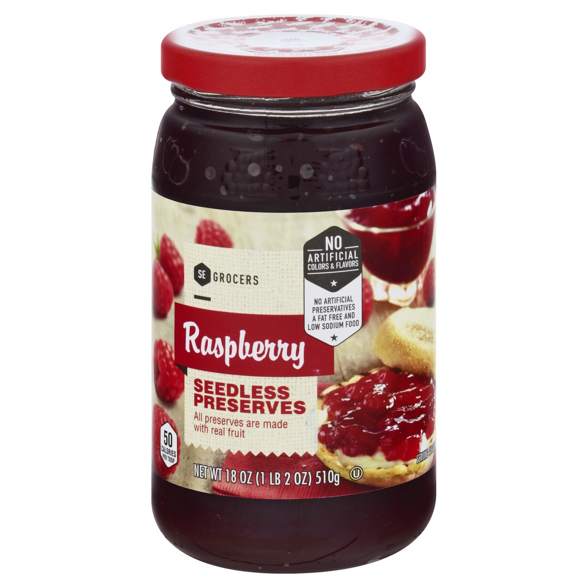 slide 9 of 9, Se Grocers Seedless Raspberry, 18 oz