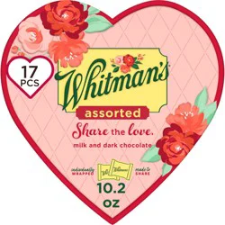 WHITMAN'S Sharing Heart Assorted Milk & Dark Chocolate Gift Box, 10.2 oz. (17 pieces)