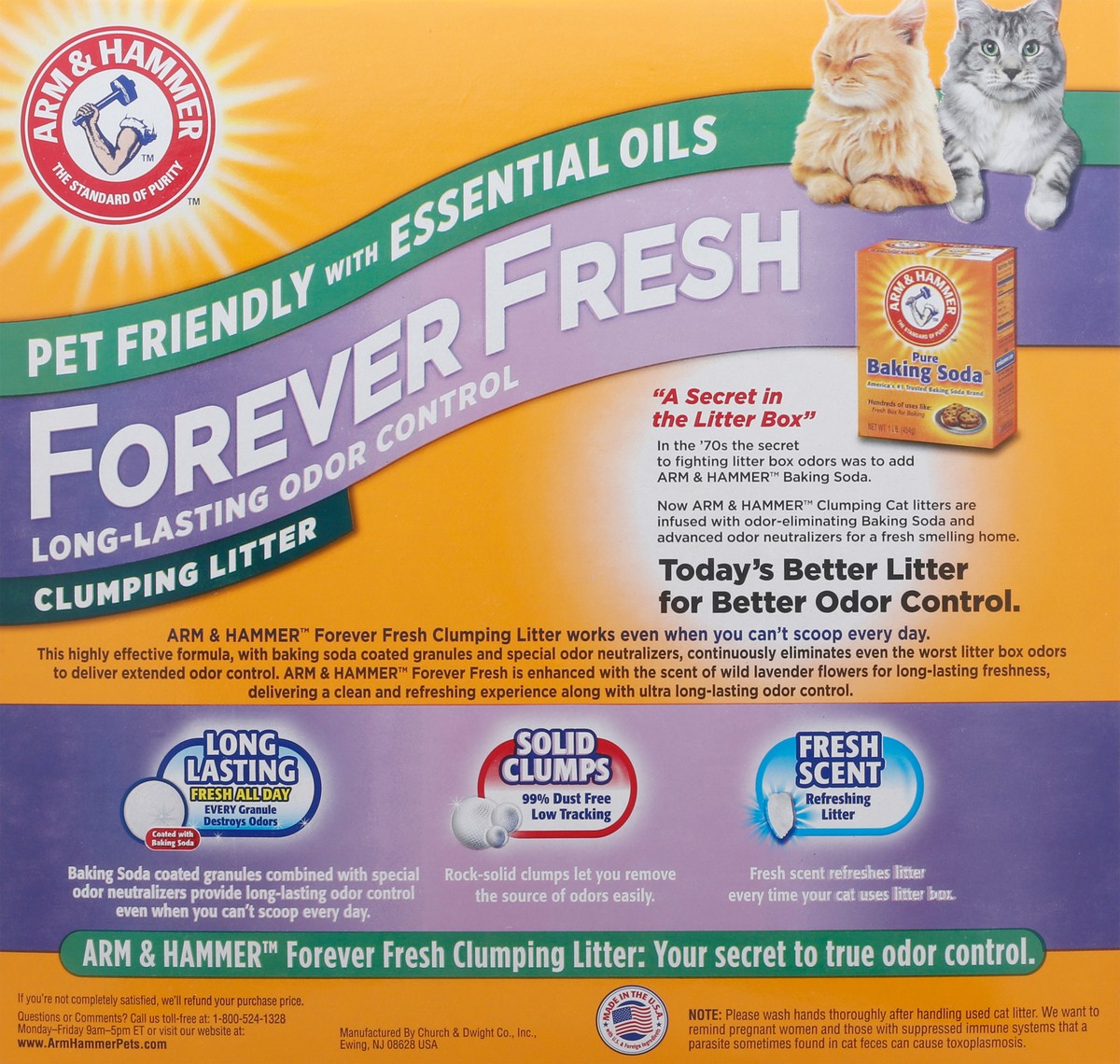 slide 5 of 9, Arm & Hammer Clumping Cat Litter Forever Fresh with Lavender Essential Oils, 20 lb