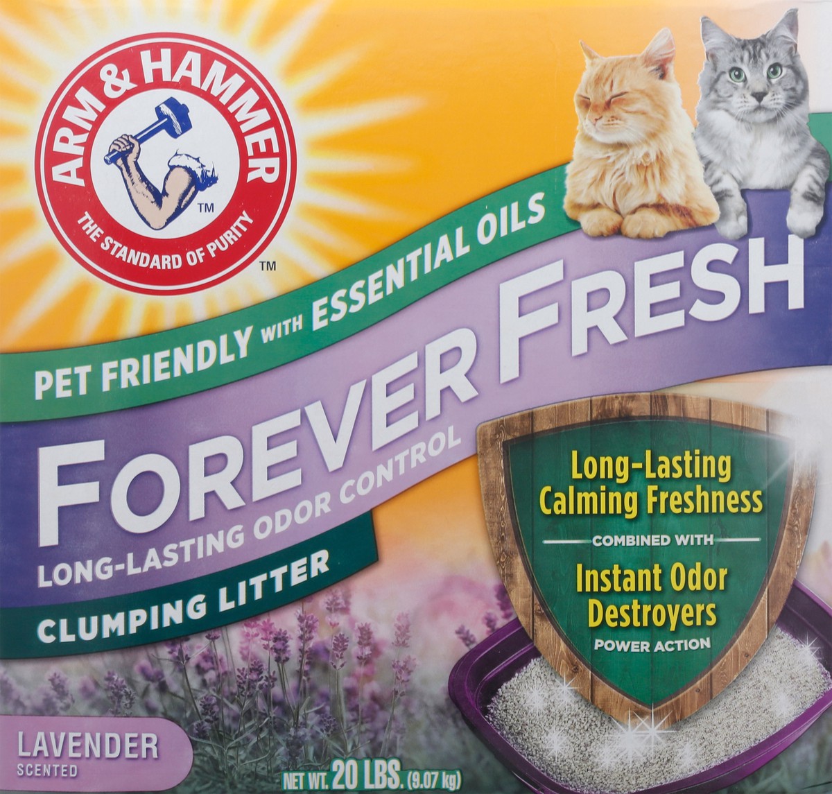 slide 6 of 9, Arm & Hammer Clumping Cat Litter Forever Fresh with Lavender Essential Oils, 20 lb