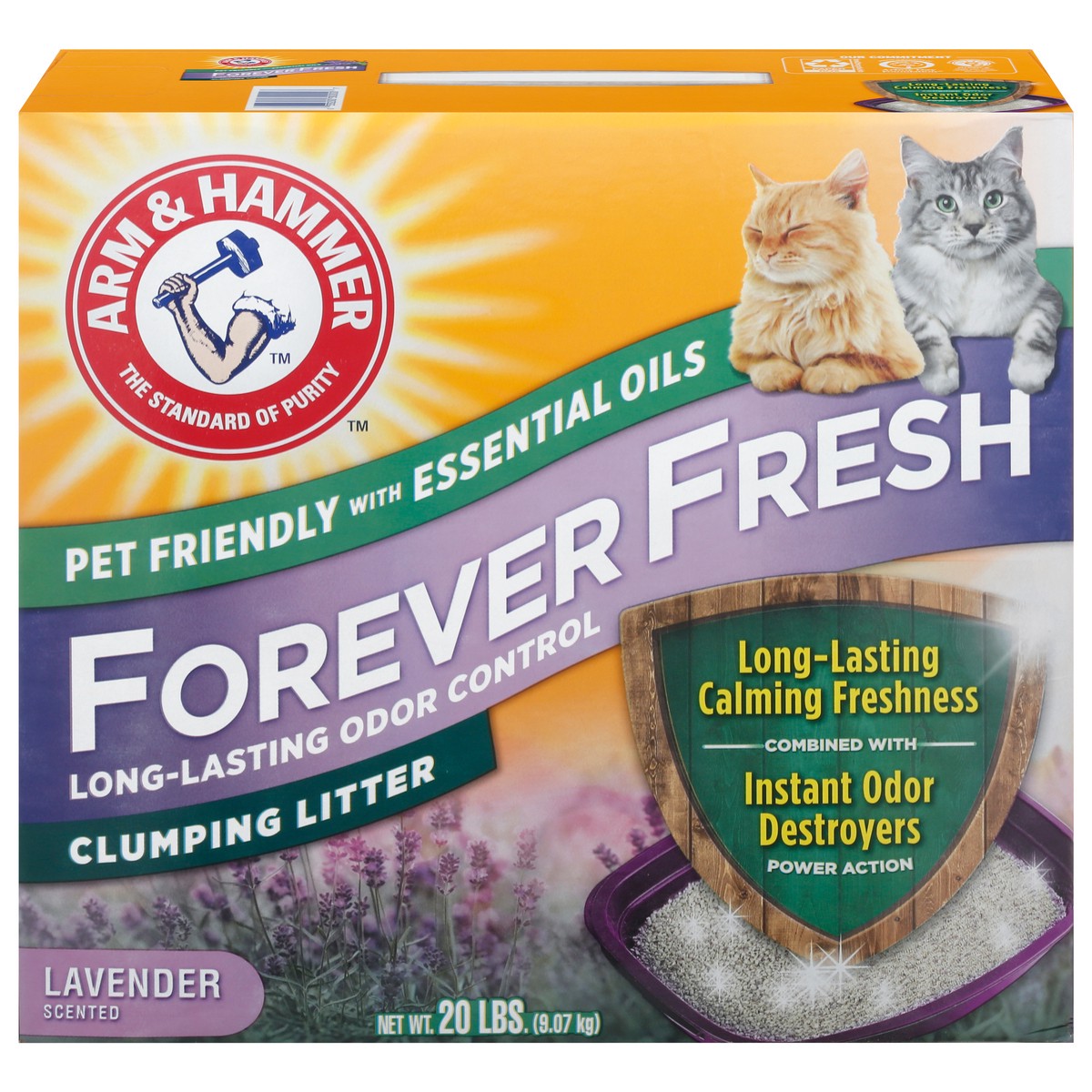 slide 1 of 9, Arm & Hammer Clumping Cat Litter Forever Fresh with Lavender Essential Oils, 20 lb