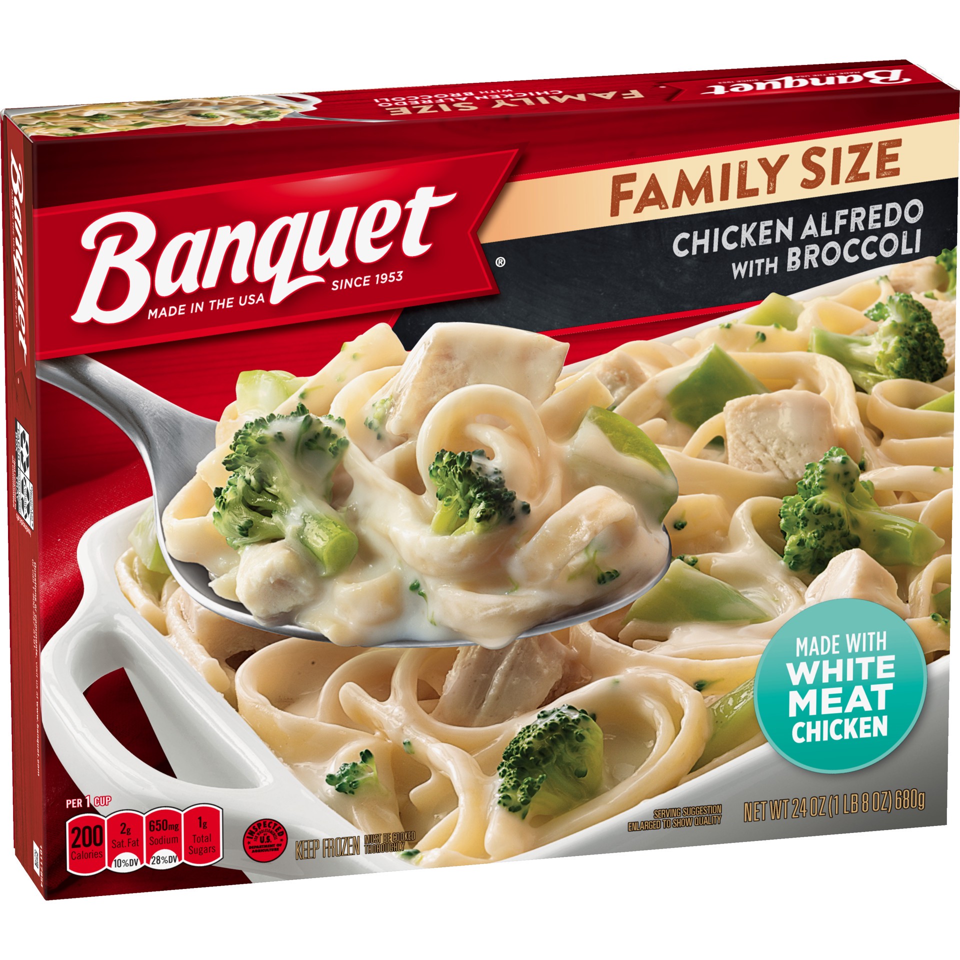 slide 3 of 5, Banquet Chicken Alfredo with Broccoli Family Size 24 oz, 24 oz