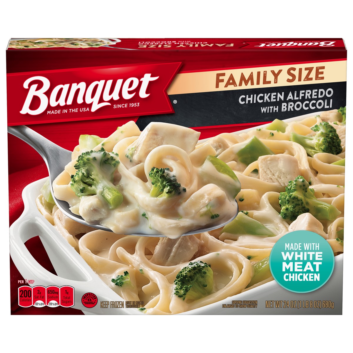 slide 1 of 5, Banquet Chicken Alfredo with Broccoli Family Size 24 oz, 24 oz