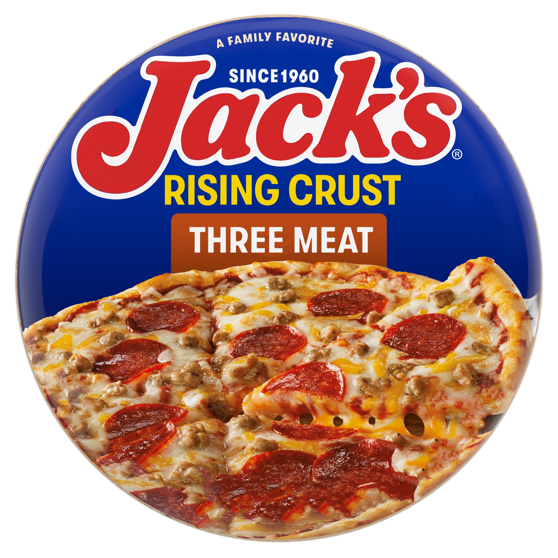 slide 1 of 3, Jack's Rising Crust Three Meat Frozen Pizza, 27.10 oz