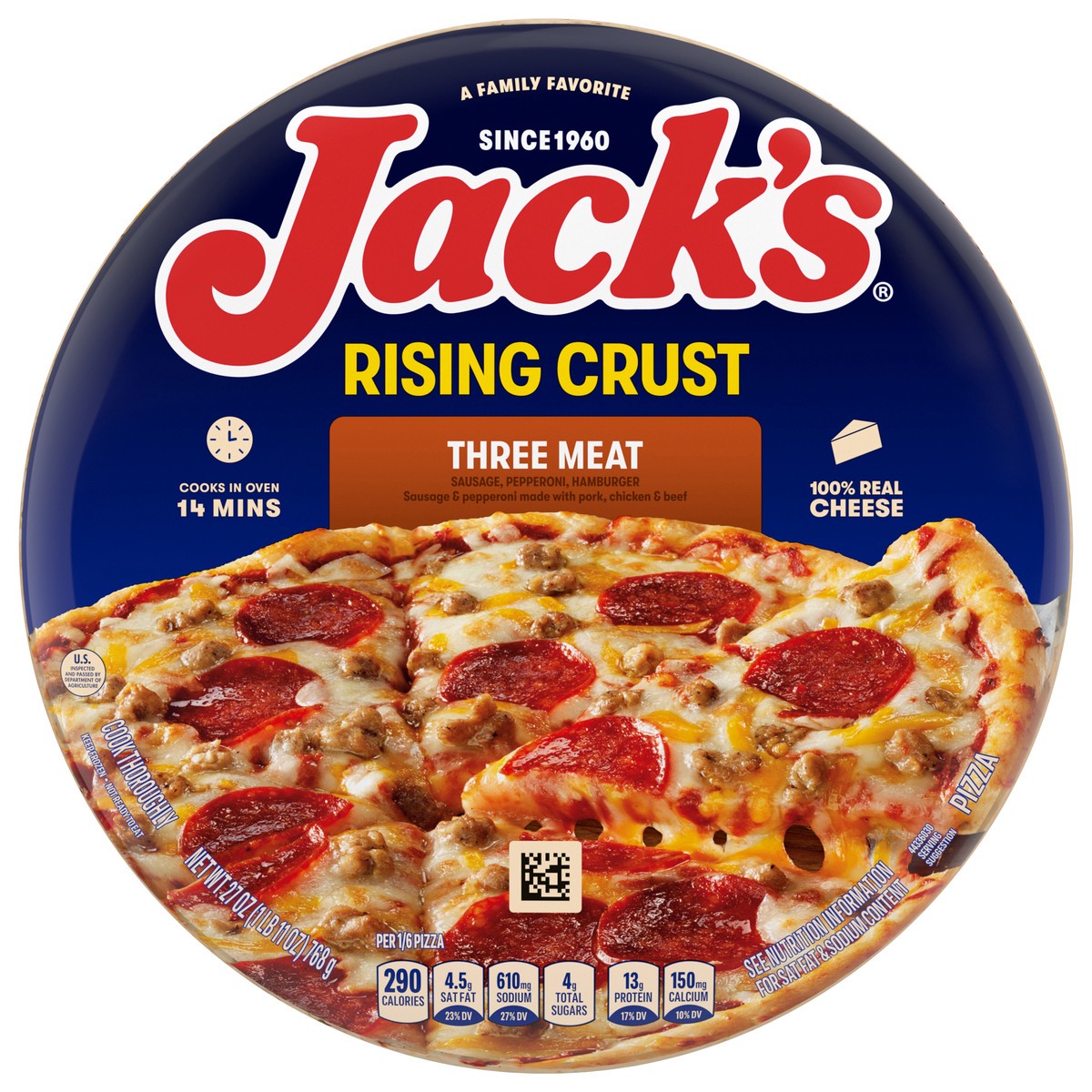 slide 1 of 3, Jack's Rising Crust Three Meat Frozen Pizza, 27 oz
