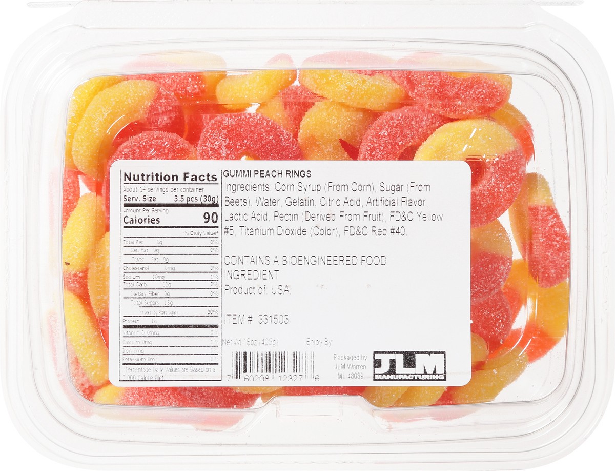 slide 11 of 12, JLM Manufacturing Gummi Peach Rings 15 oz, 15 oz