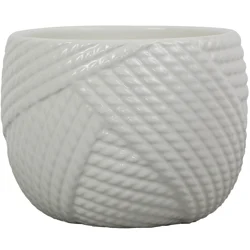 8in Rope Ceramic Planter, White