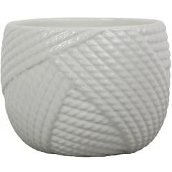 8in Rope Ceramic Planter, White