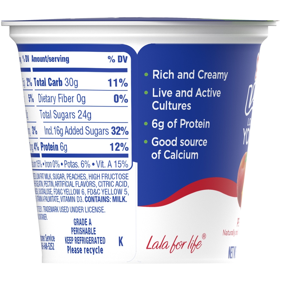 slide 2 of 6, LALA Reduced Fat Peach Yogurt, 6 oz