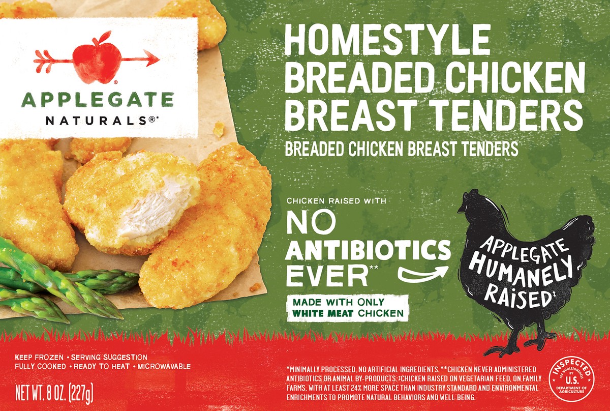 slide 1 of 9, Applegate Natural Homestyle Chicken Breast Tenders, 8Oz (Frozen), 8 oz