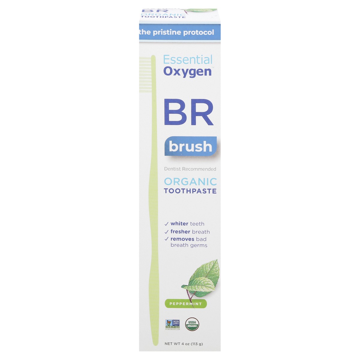 slide 1 of 12, Essential Oxygen BR Brush Peppermint Toothpaste 4 oz, 1 ct