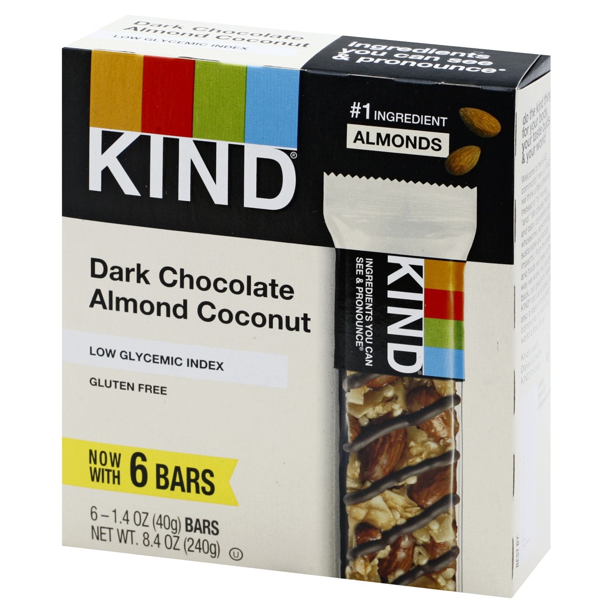 slide 2 of 9, KIND Dark Chocolate Almond Coconut Bars, Low Glycemic Index, Gluten Free Bars, 1.4 OZ, (6 Count), 6 ct