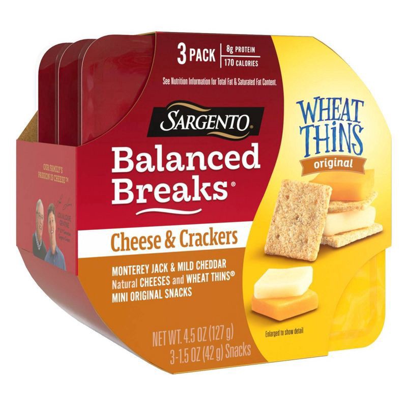 slide 4 of 5, Sargento Balanced Breaks Cheese & Mini Wheat Thin Crackers - 4.5oz/3ct, 3 ct; 4.5 oz