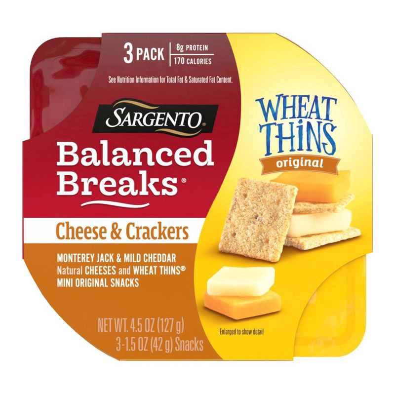 slide 1 of 5, Sargento Balanced Breaks Cheese & Mini Wheat Thin Crackers - 4.5oz/3ct, 3 ct; 4.5 oz